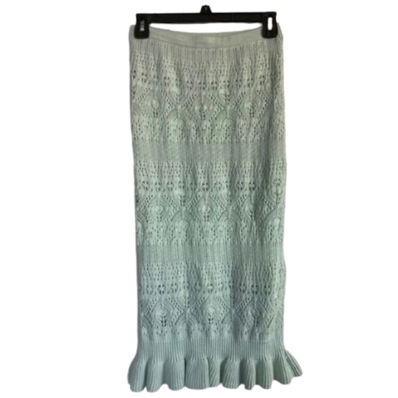 LC LAUREN CONRAD Green Midi Skirt Fitted Peplum Hem Lace Pointelle Size Small - Picture 4 of 8